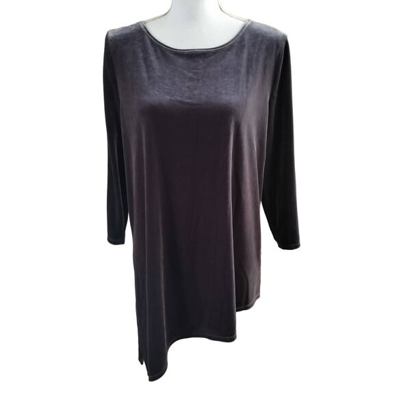 Chicos Travelers Collection Size 2 Large Grey Velour Tunic Top - Picture 1 of 4